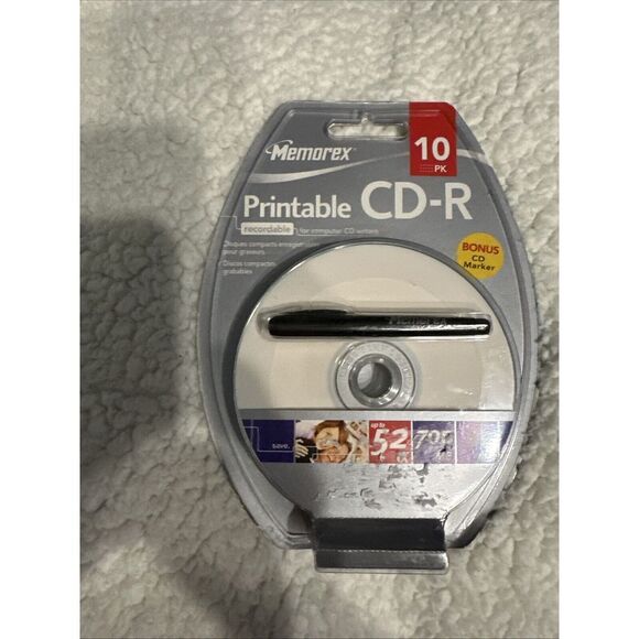 Memorex Printable Disc CD-R 10 PK w/ Marker‎ recordable 52X 700 MB 80 Min NEW - Picture 1 of 2